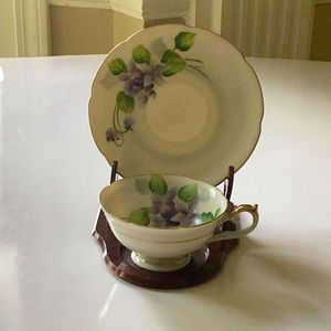 Handpainted Lefton Occupied Japan Demitasse Cup and Sauce with Stand